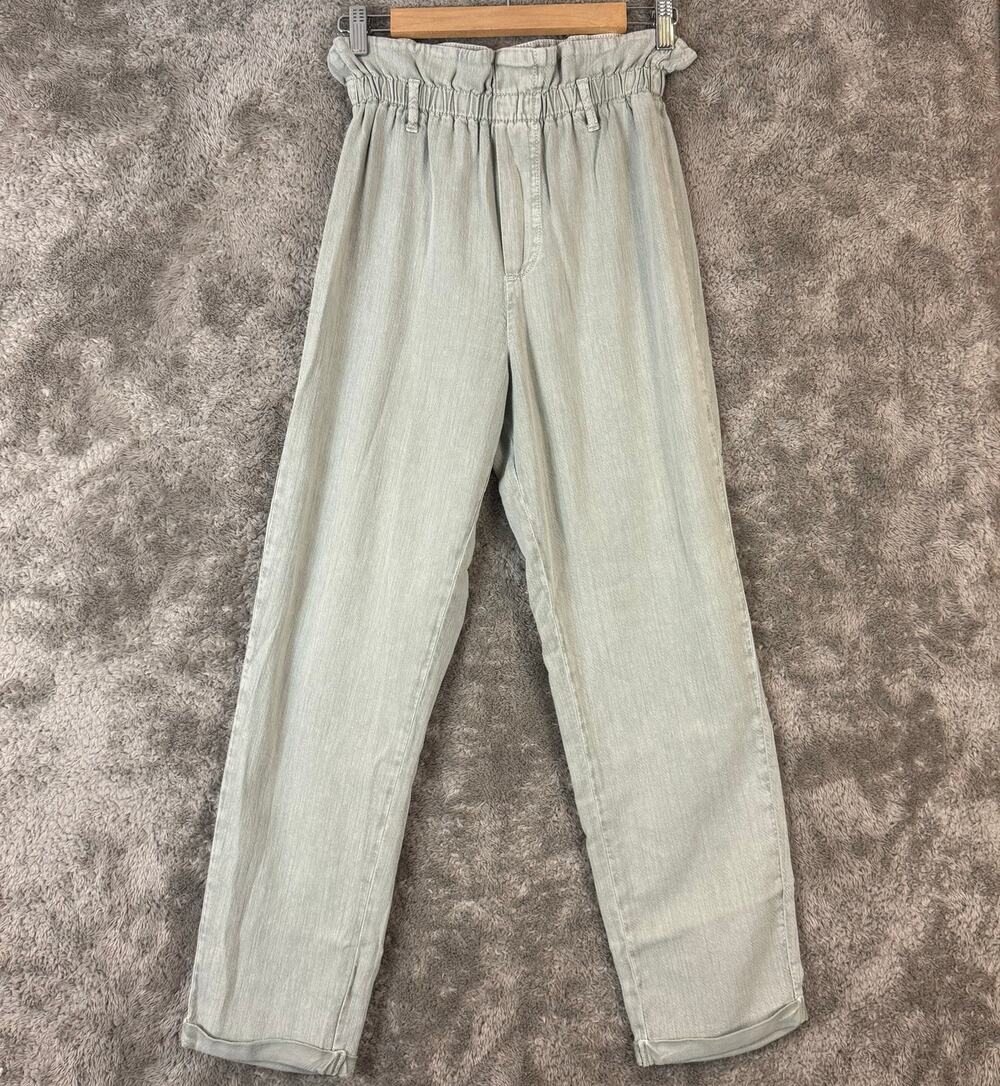 Zara Green Paperbag Mom Jeans Pants Elastic Waist Cuff Ankle Crop High Rise 2